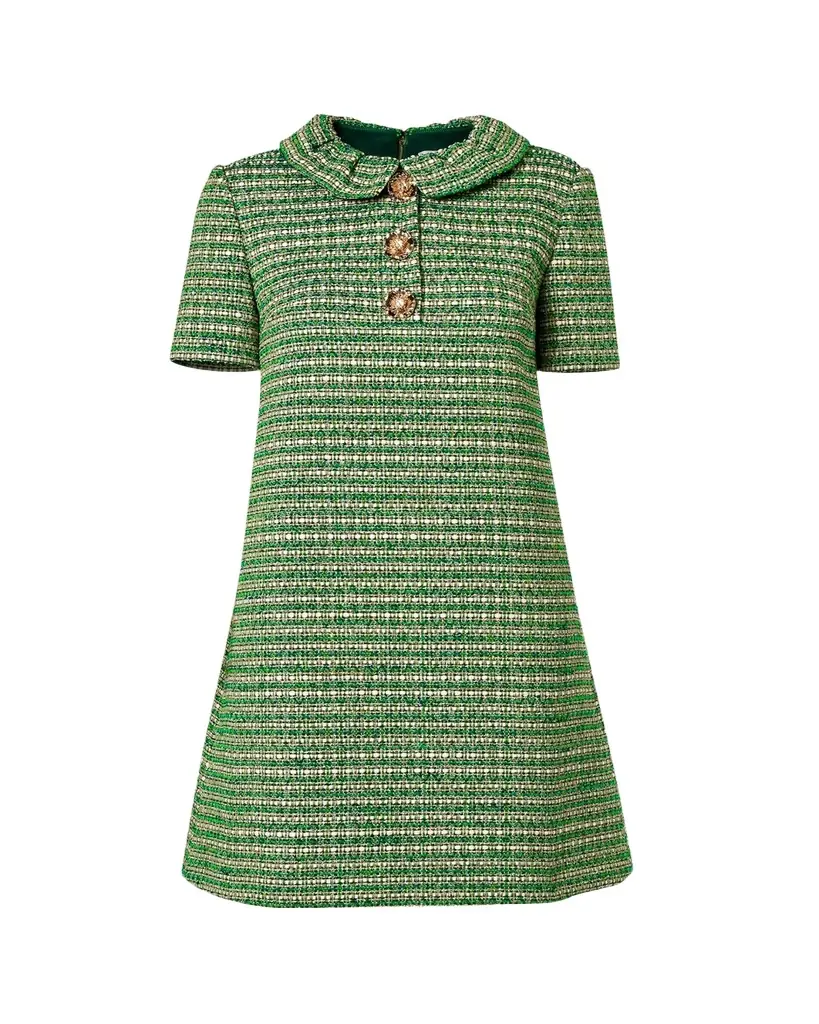 Carolina Herrera Collared Metallic Tweed Mini Shift Dress