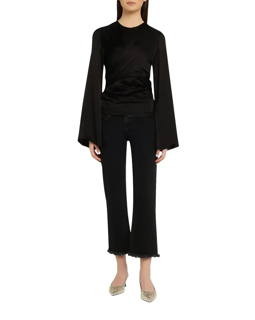 Isabel Marant Neame Draped Satin Flare-Sleeve Top