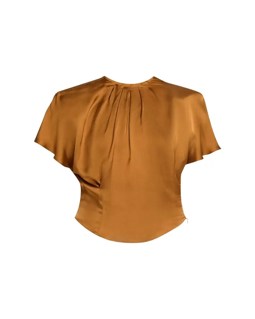 Isabel Marant Sakine Pleated Short-Sleeve Satin Top