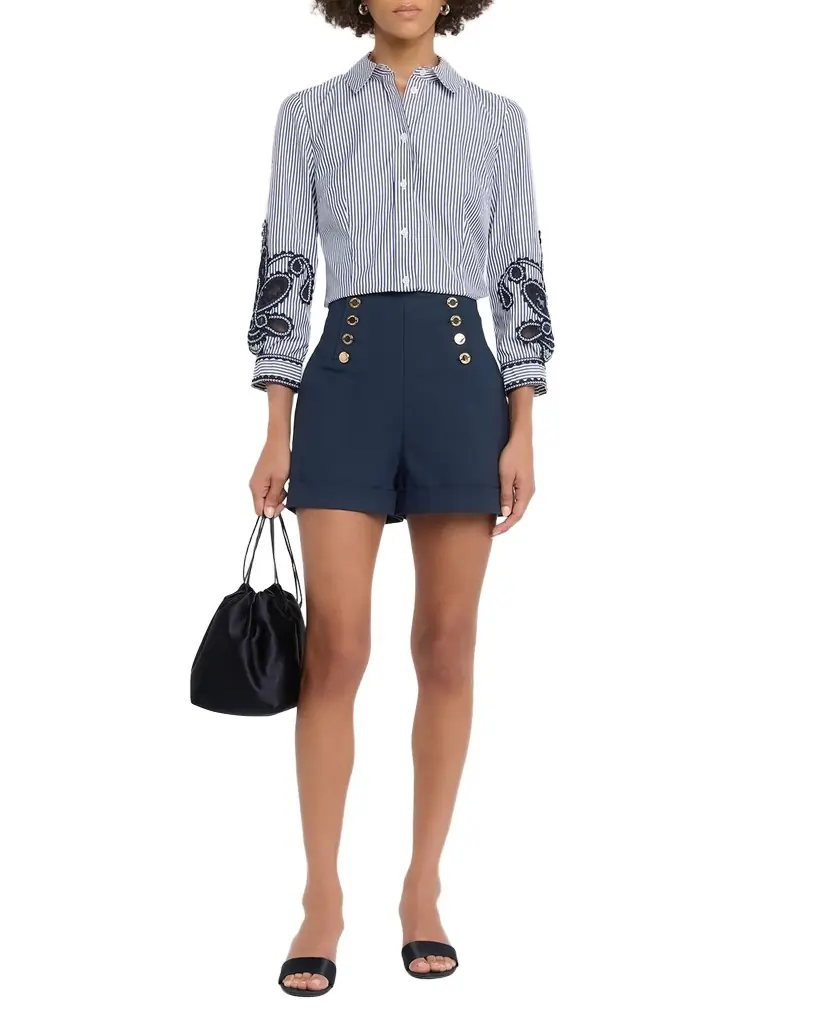 Carolina Herrera Ana Embroidered Striped Poplin Button-Down Shirt
