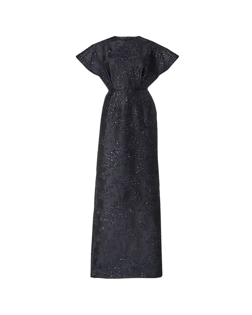 Carolina Herrera Rosette Collar Fan Bodice Gown