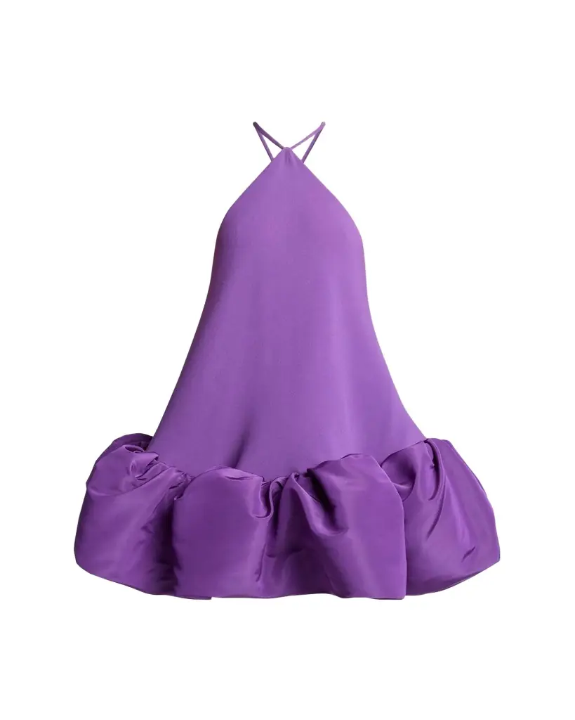 Balenciaga Silk Balloon Ruffle Mini Halter Dress