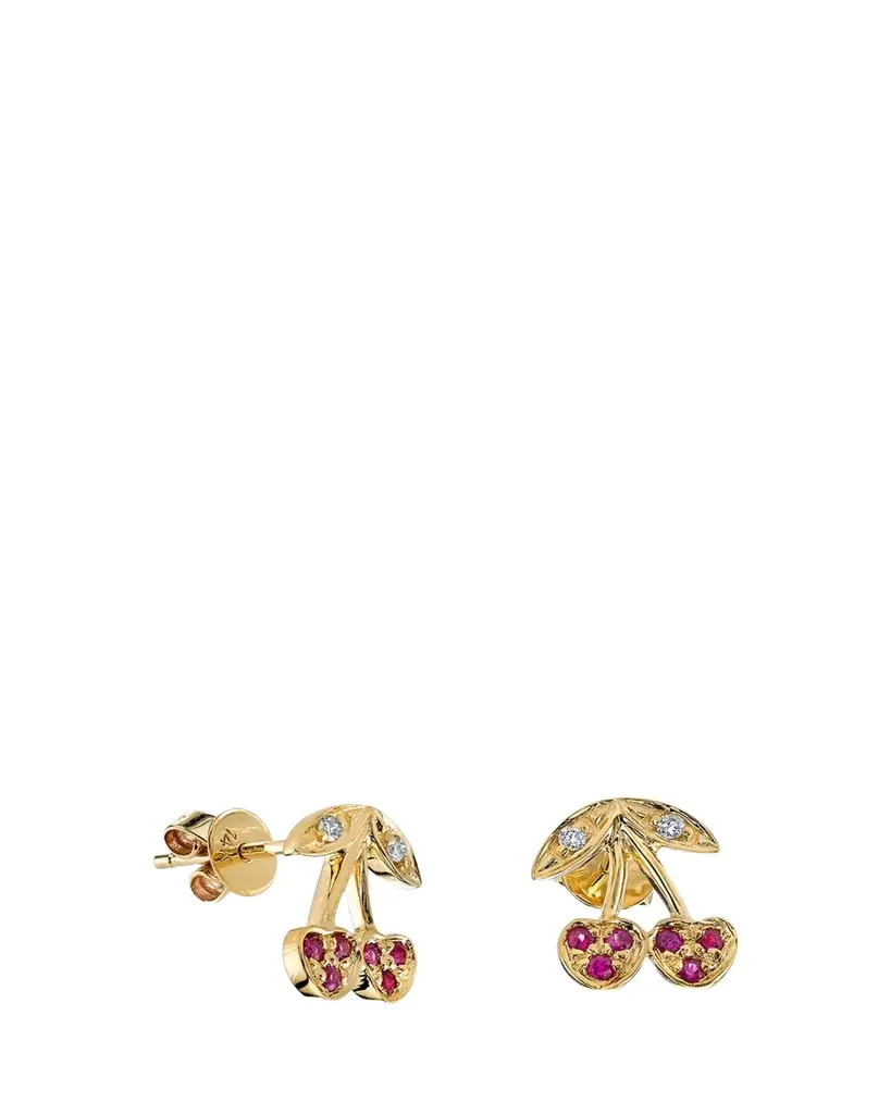 Sydney Evan 14K Diamond and Ruby Cherry Stud Earring, Single