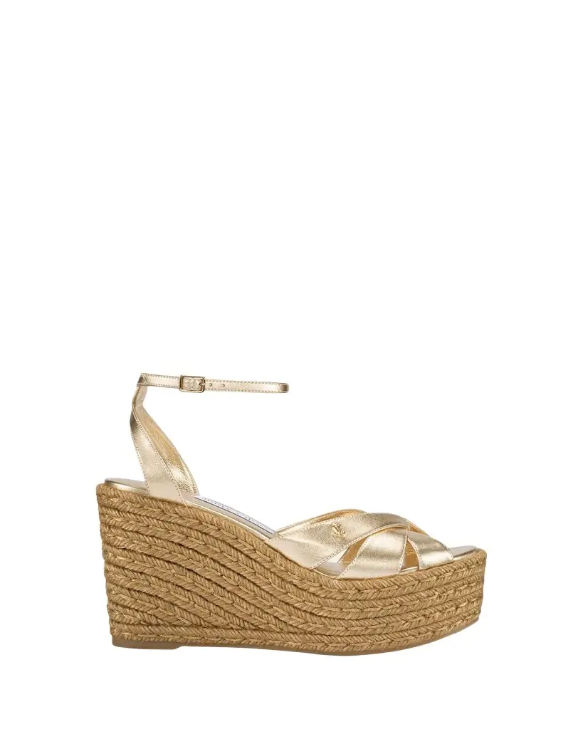 Jimmy Choo 100mm Korra Metallic Leather Espadrille Platform Sandals