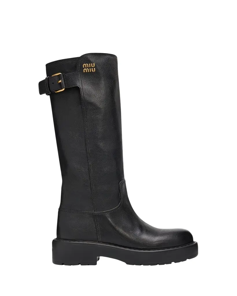 Miu Miu 55mm Leather Knee-High Lug-Sole Boots