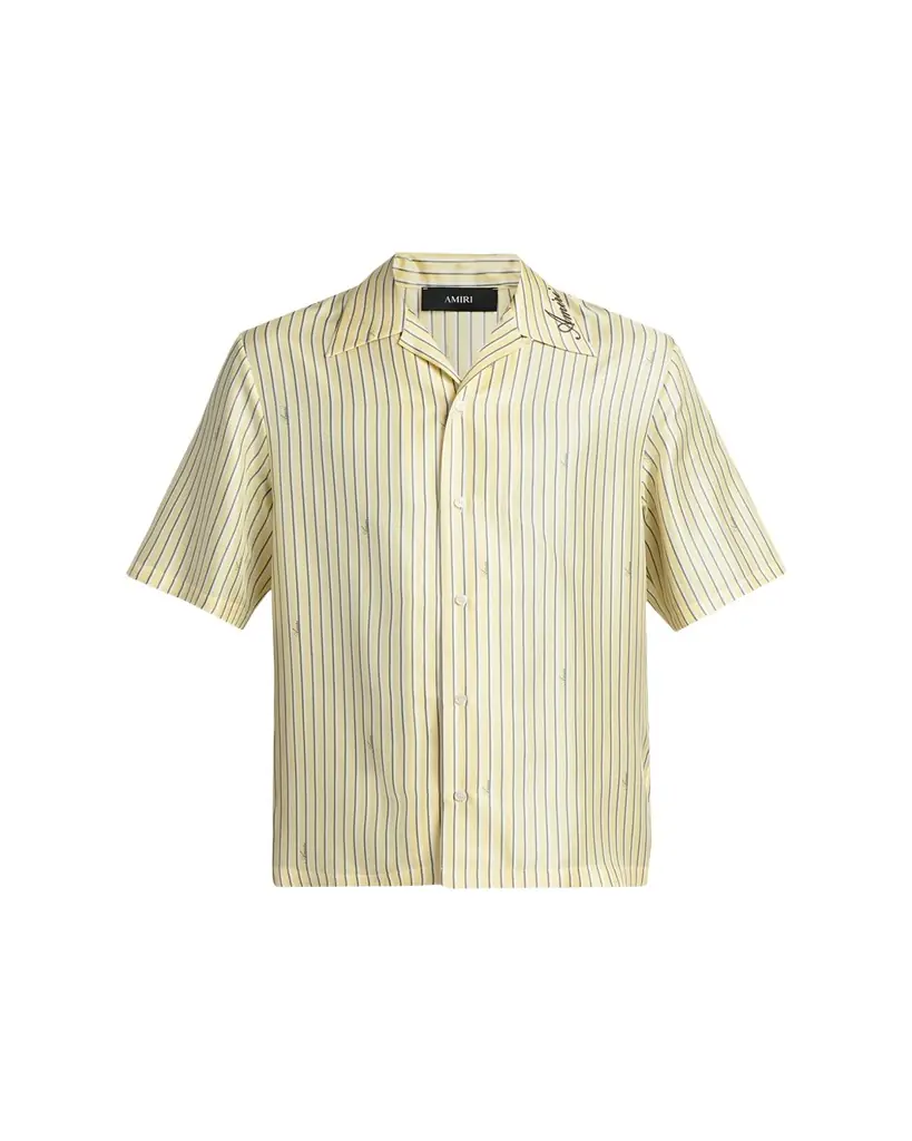 Amiri Men's Silk Micro-Logo Stripe Short-Sleeve Shirt