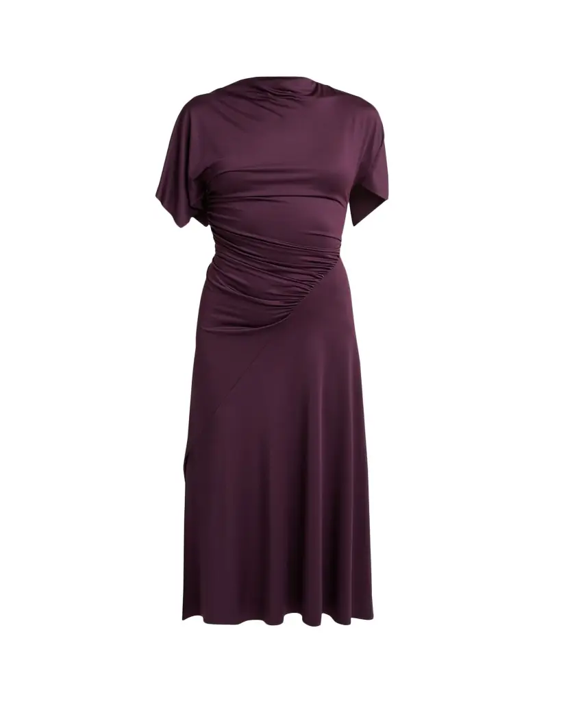 Victoria Beckham Gathered Twisted Flutter-Sleeve Midi Dress