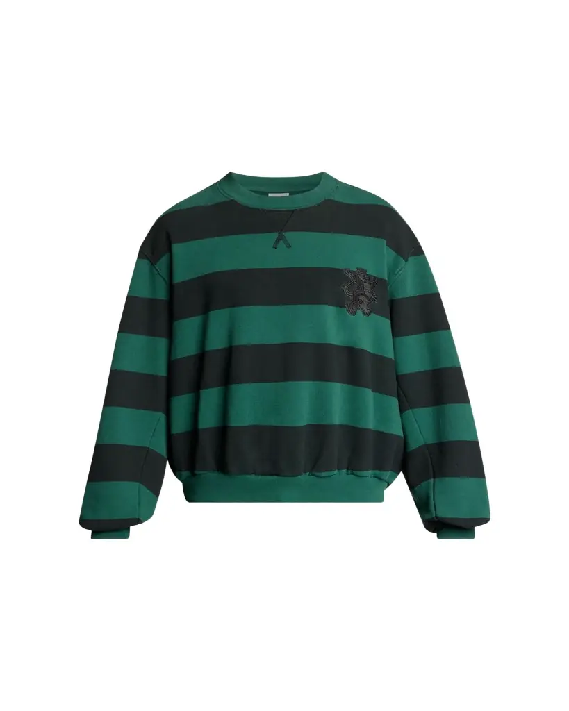 Balenciaga Men's Stripe Logo Crest Crewneck Sweatshirt