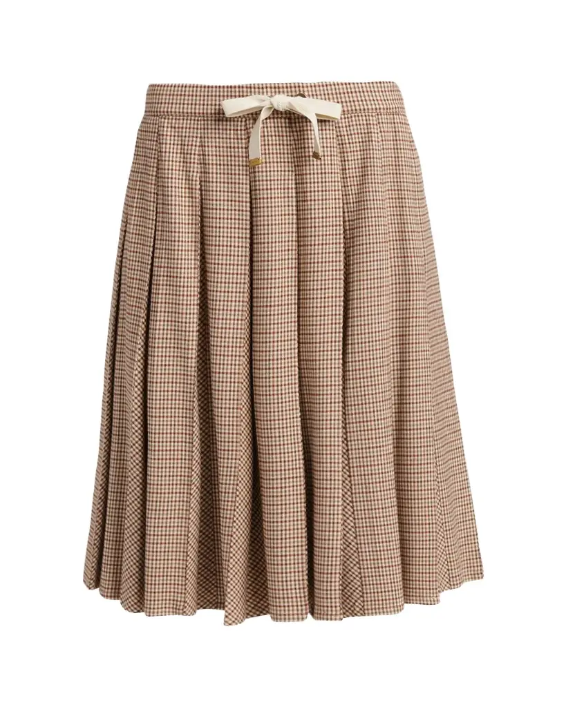 Moncler Check Pleated Wool Midi Skirt