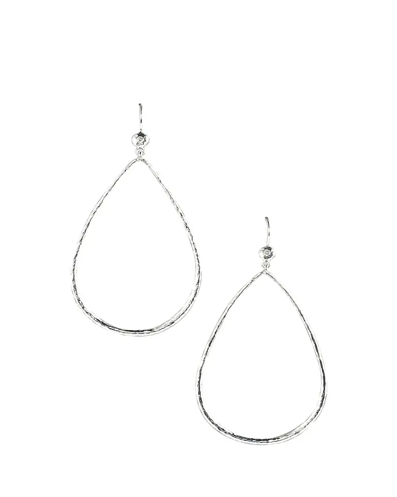 Ippolita Hammered Teardrop Earrings in Sterling Silver with Diamonds