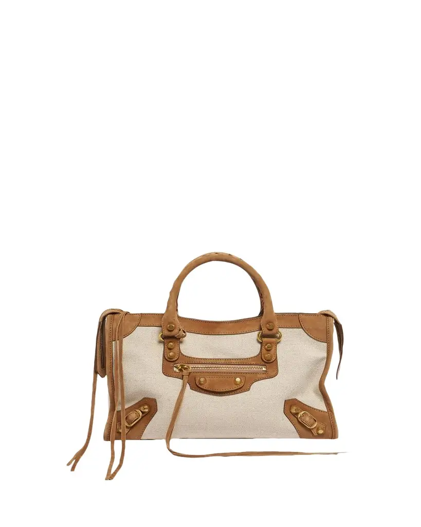 Balenciaga Le City Small Suede-Trim Canvas Tote Bag - Women's Bags