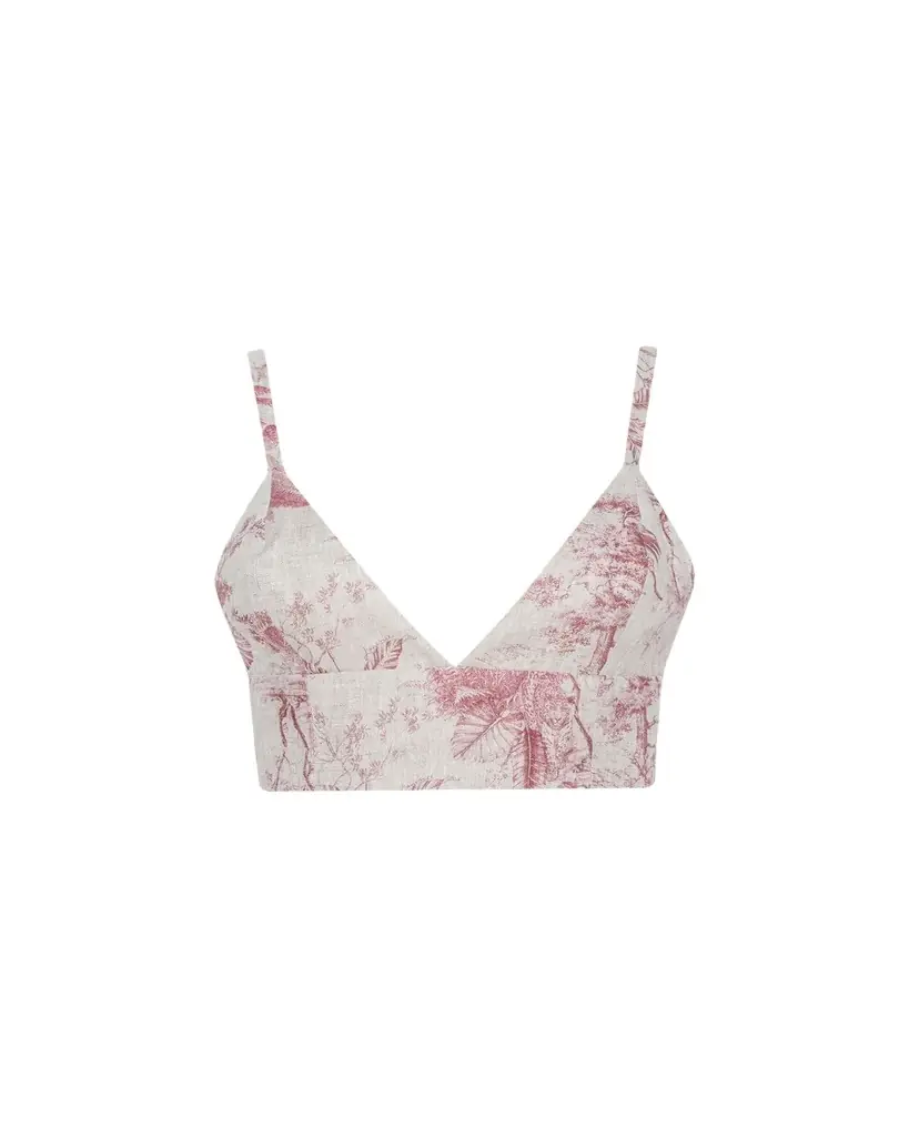L'Agence Kaori Etoile-Print Linen Bralette Top
