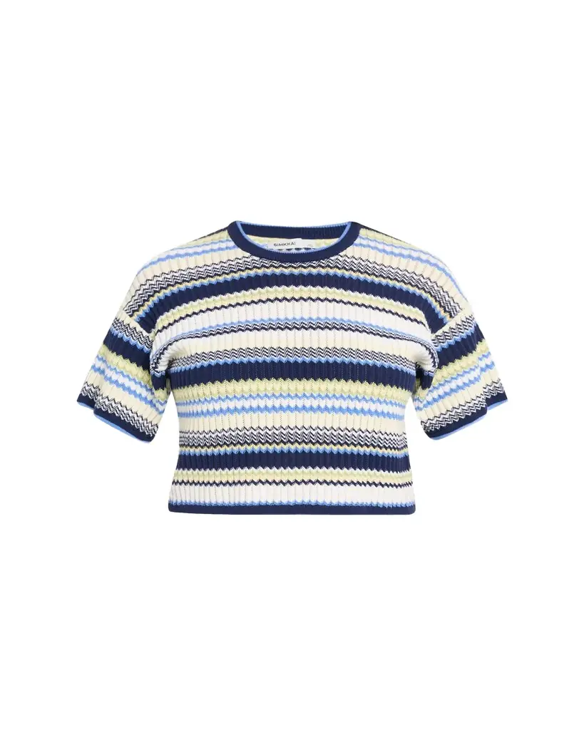 SIMKHAI Tenley Short-Sleeve Knit Crop Top