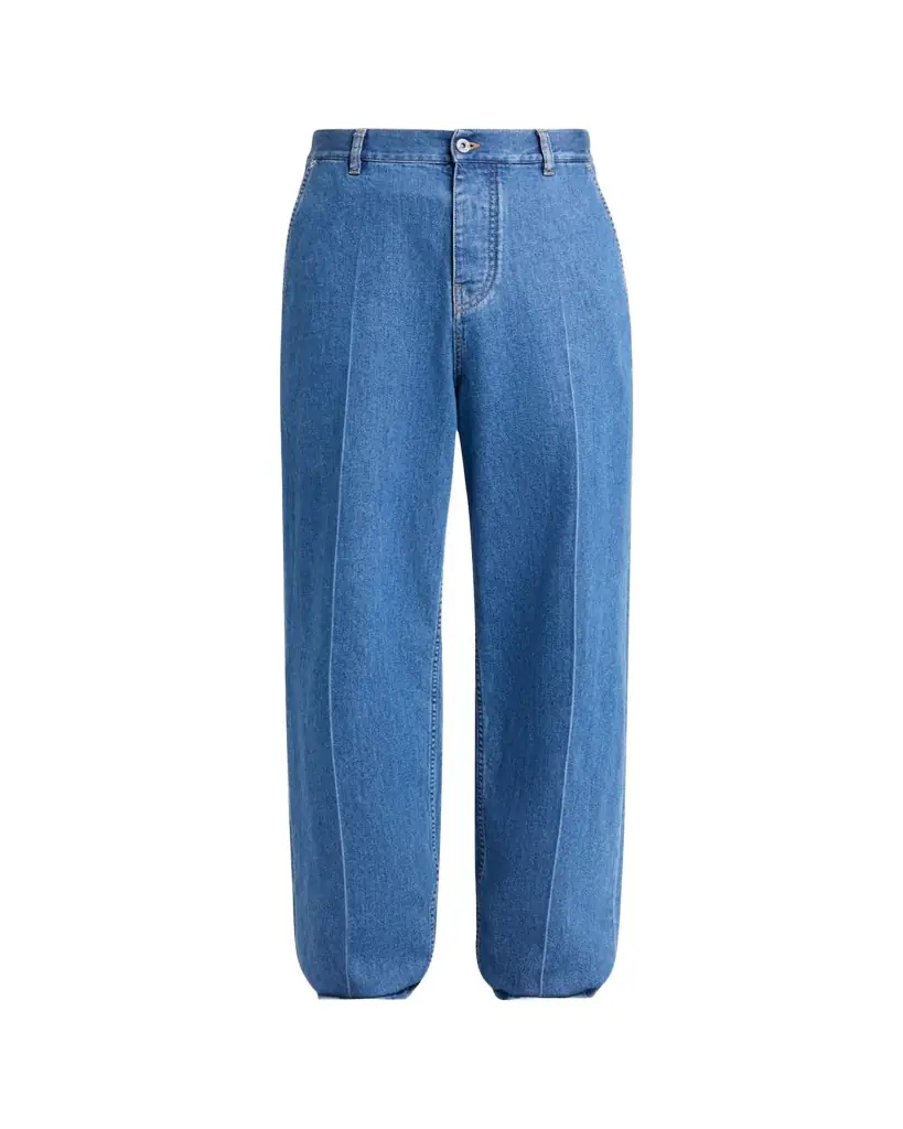 Bottega Veneta Men's Intrecciato Label Wide-Leg Jeans