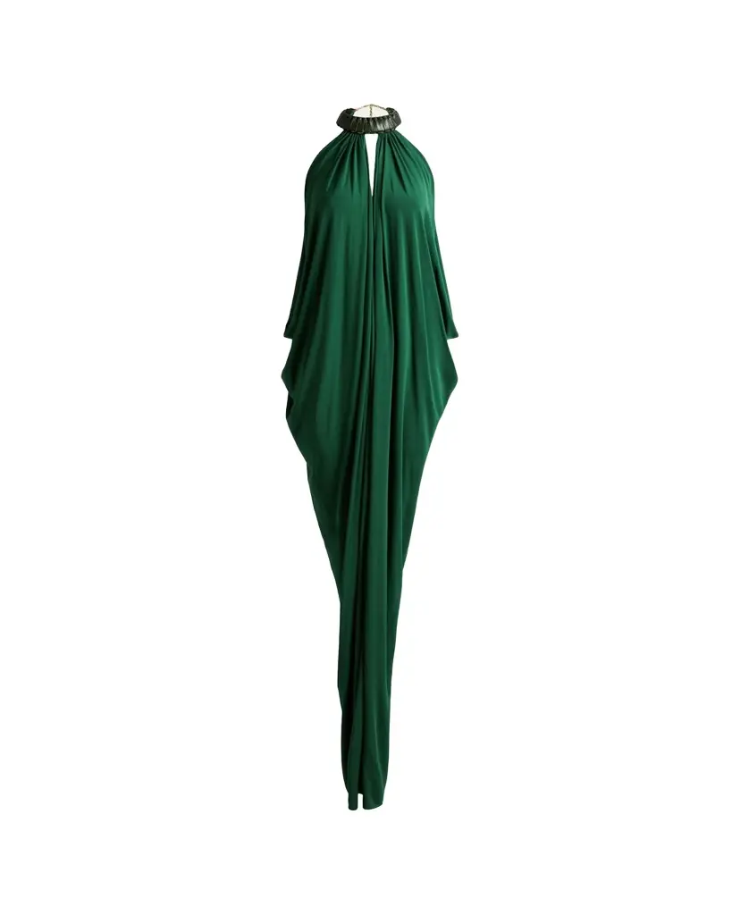 Silvia Tcherassi Niagara Draped Leather-Trim Halter Maxi Dress