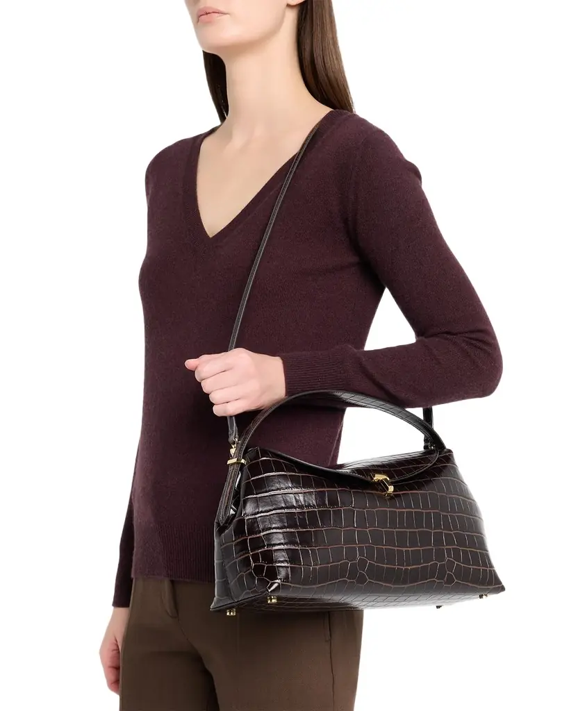 Toteme T-Lock Croc-Embossed Top-Handle Bag