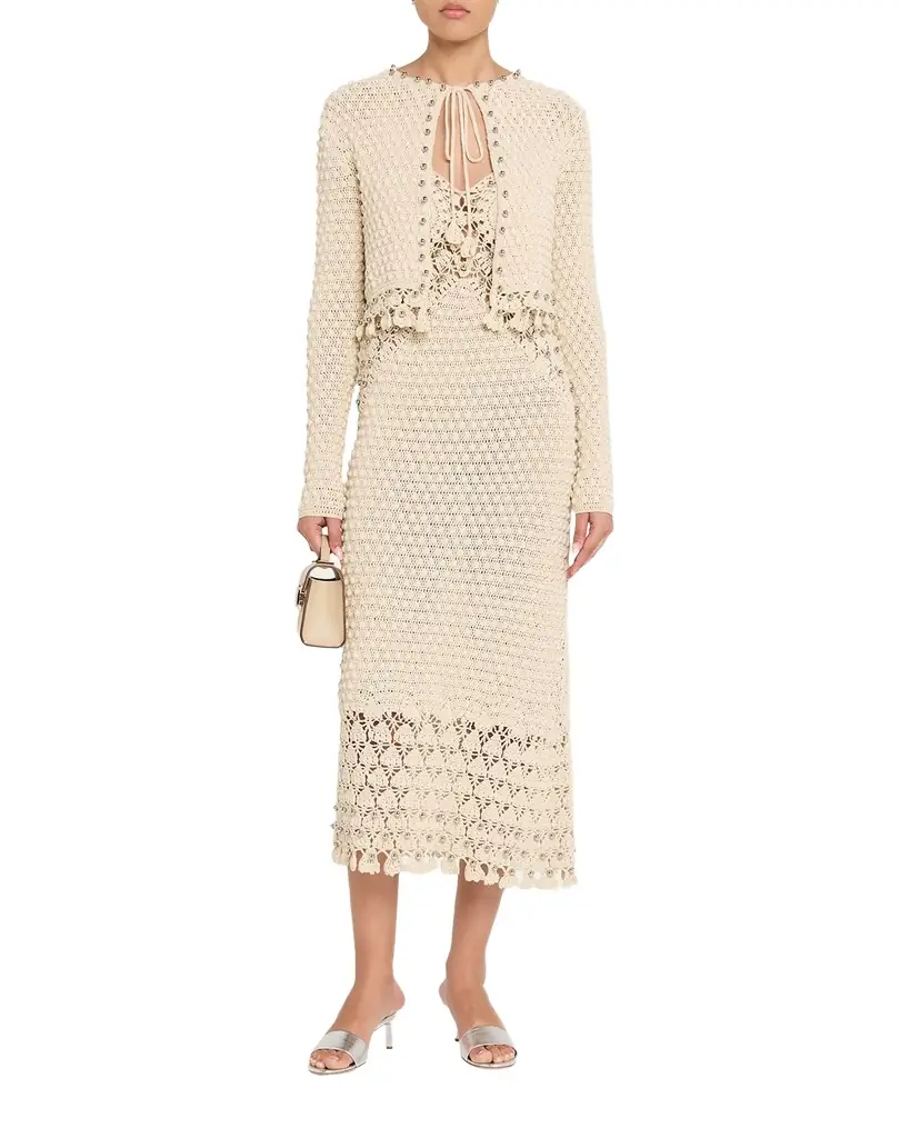 Rabanne Textured Knit Neck-Tie Crop Cardigan - Women's Clothing