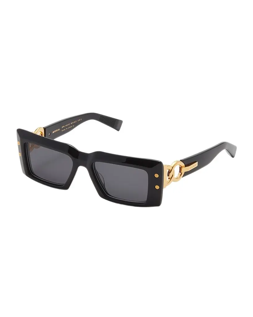 Balmain Imperial Black Acetate & Titanium Rectangle Sunglasses
