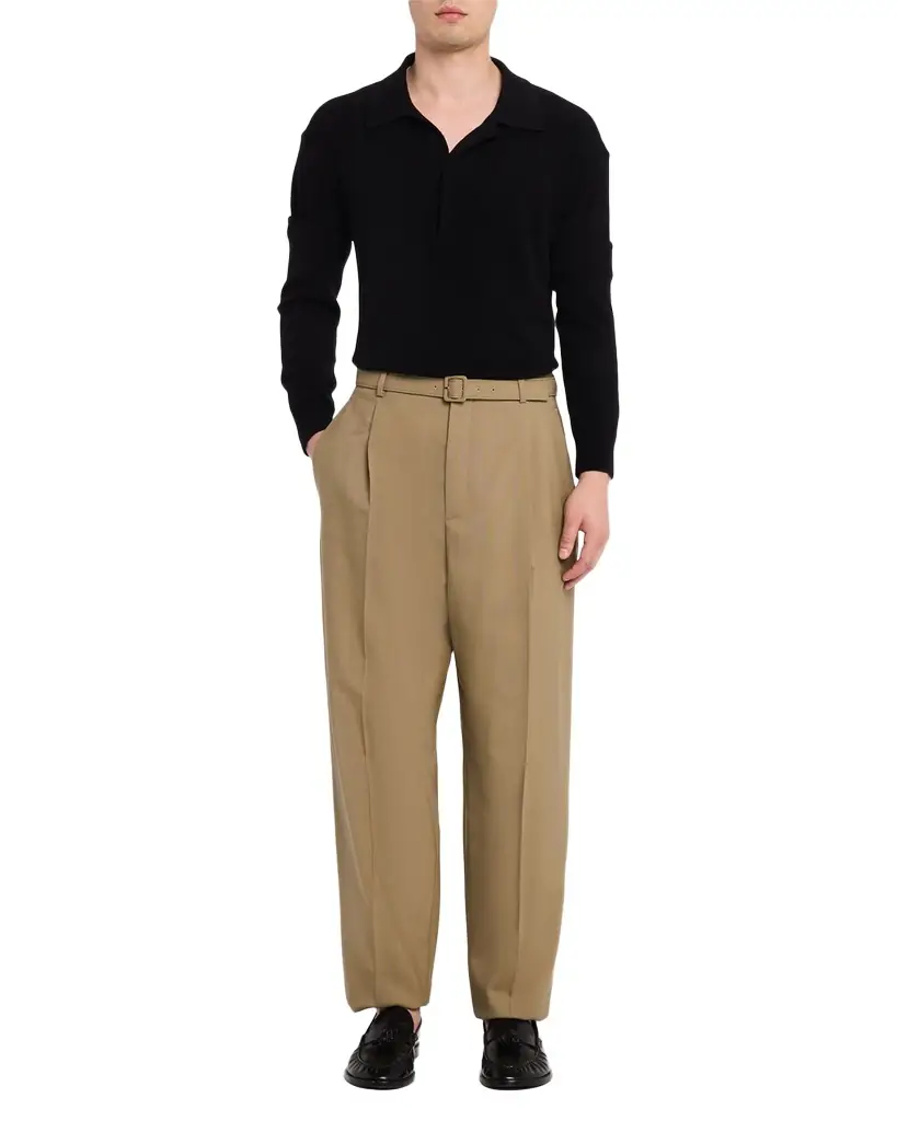 Saint Laurent Men 's Wool and Mohair Single-Pleat Belted Pants