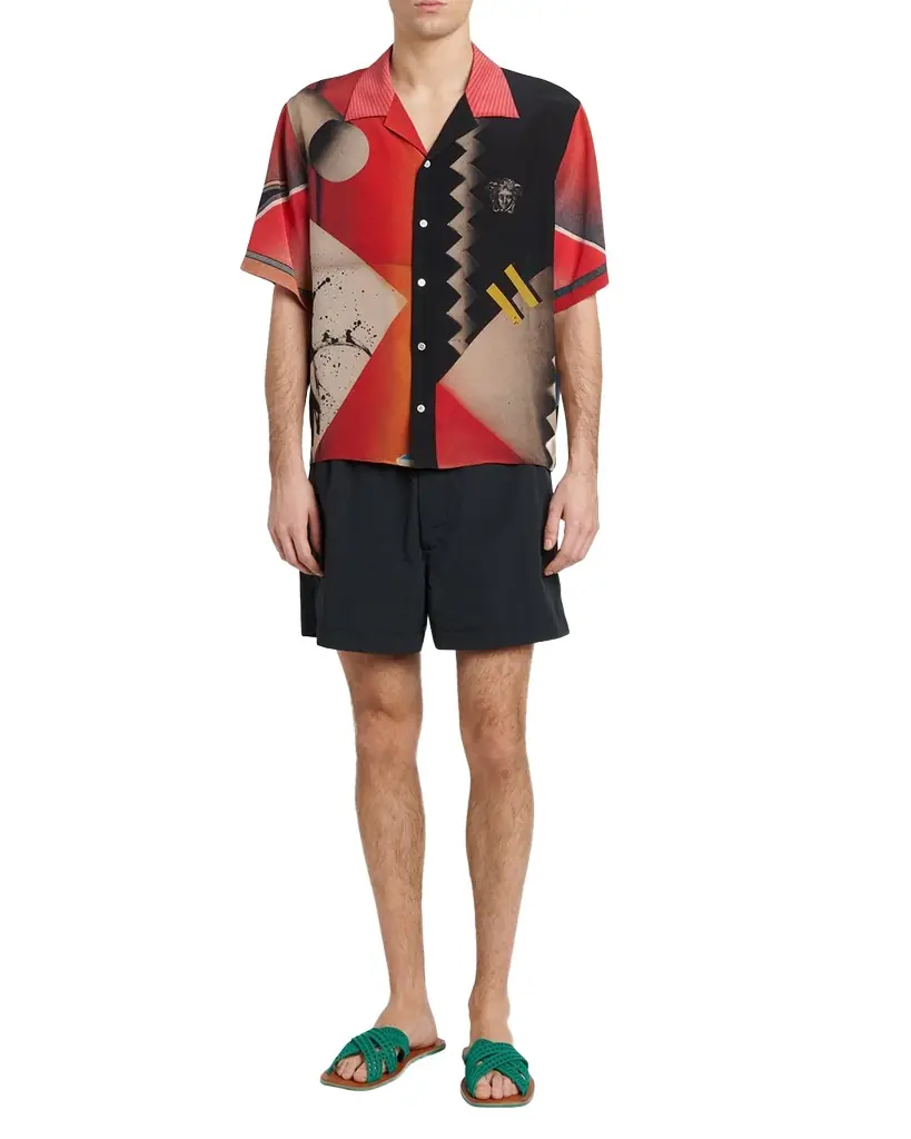 Versace Men 's Logo Band Textured Nylon Shorts