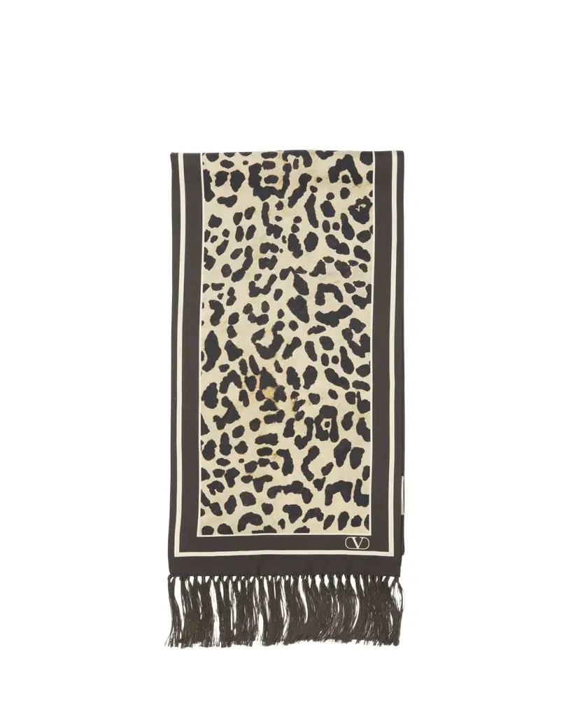 Valentino Garavani Animal Twill Fringe Scarf