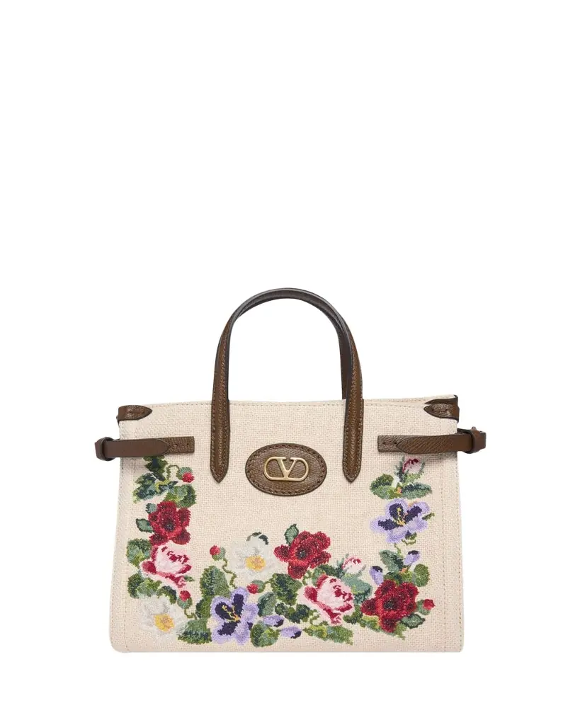 Valentino Garavani Antibes Small Floral-Embroidered Shopping Tote Bag