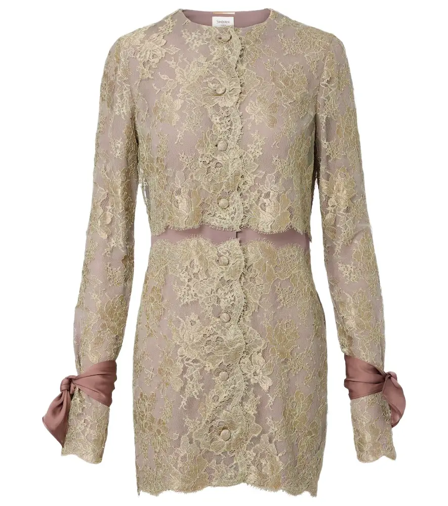 Saint Laurent Silk-trimmed lace minidress