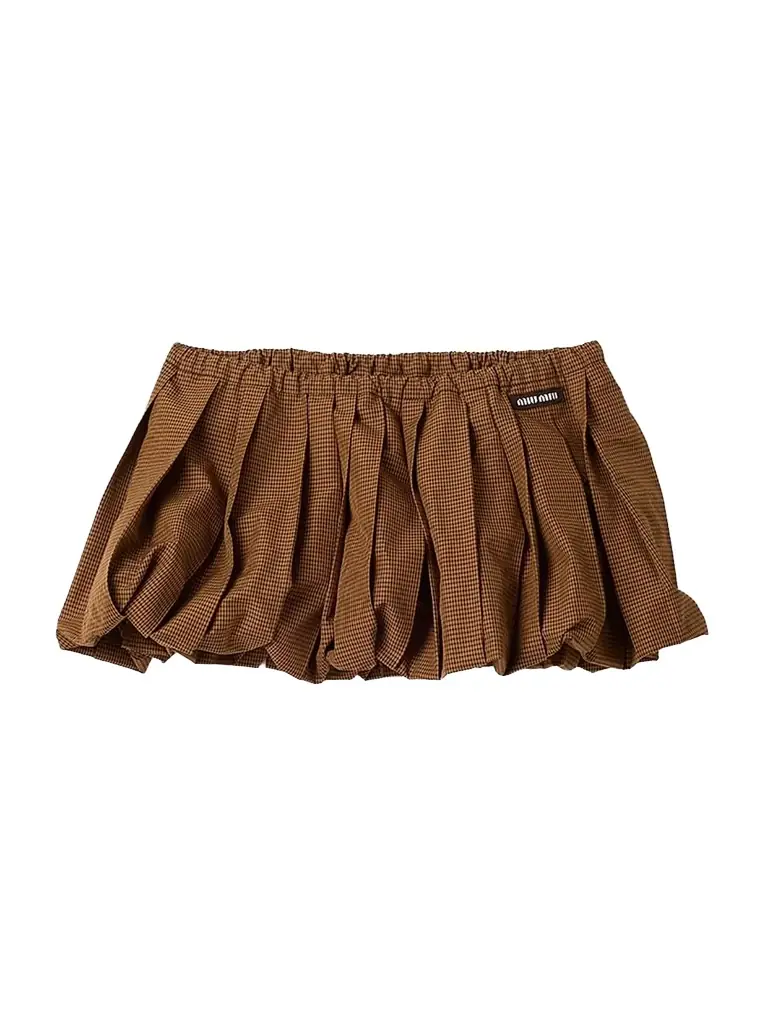 Miu Miu Women's Pleated Gingham Check Mini Skirt - Brown