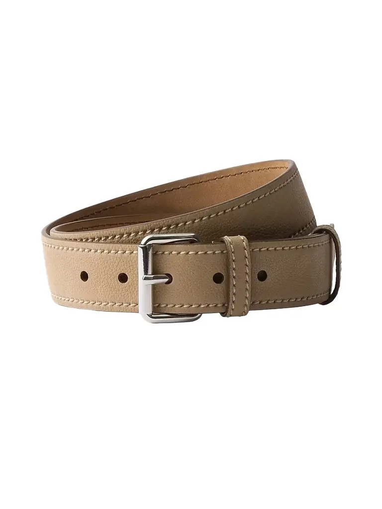 Prada Men's Nubuck Leather Belt - Beige Khaki