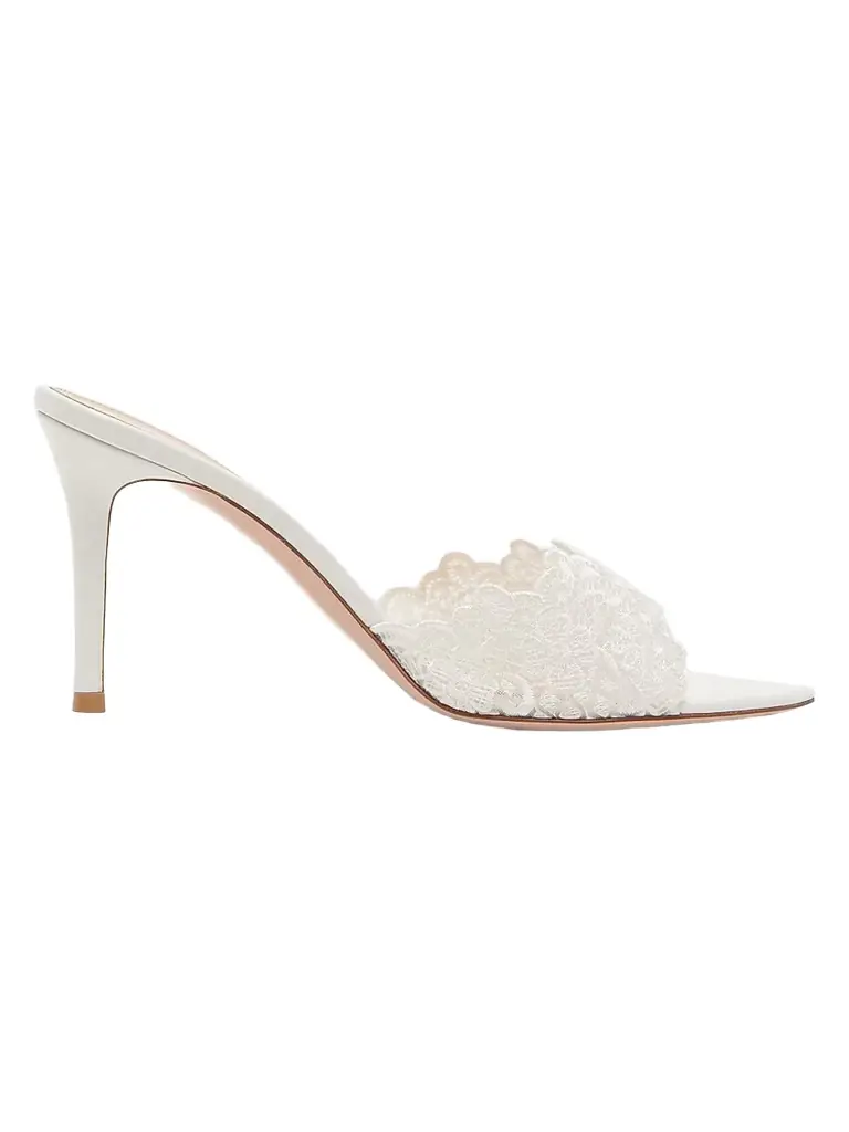 Gianvito Rossi Women's Yvonne 85MM Mesh Lace & Leather Mule Sandals - White