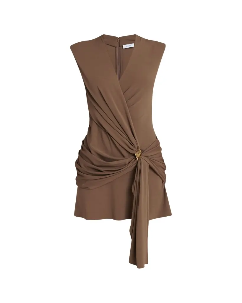 Ferragamo Sleeveless Draped Wrap Jersey Mini Dress