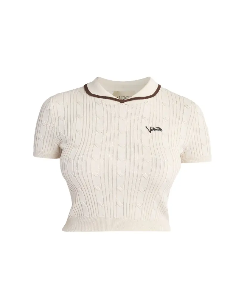 Valentino Garavani Cable Knit Crop Polo Sweater