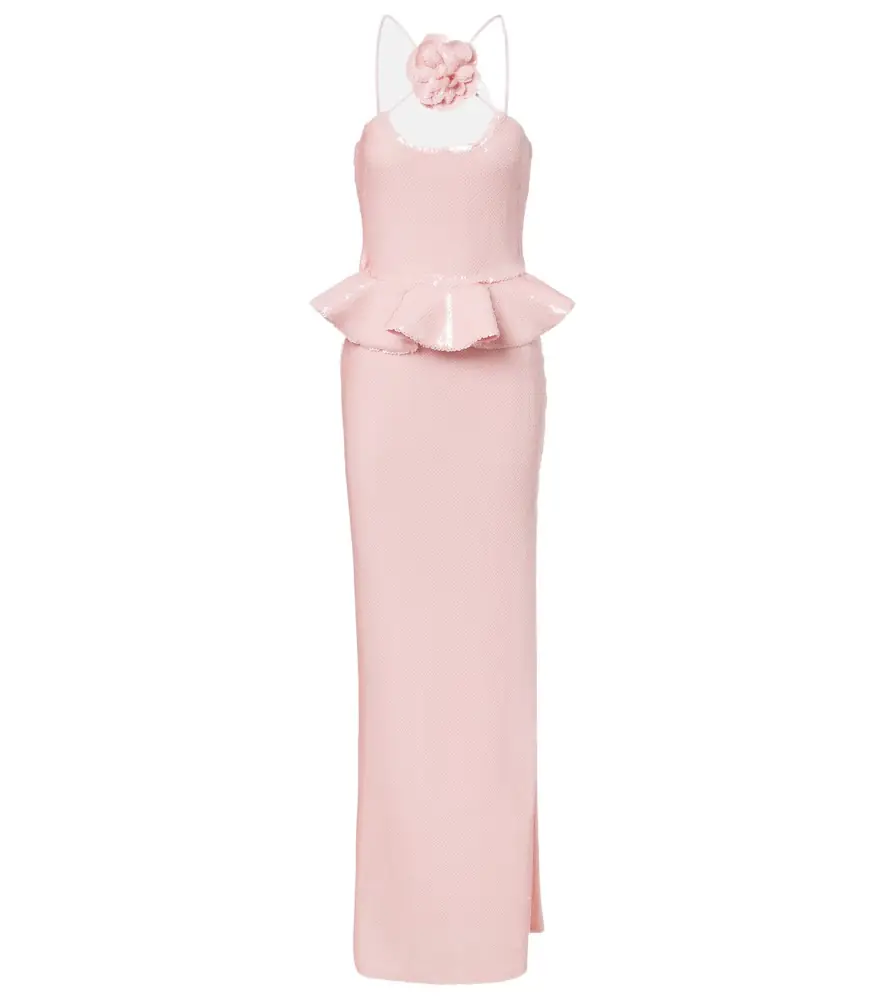 Rodarte Floral-appliqué sequined peplum gown