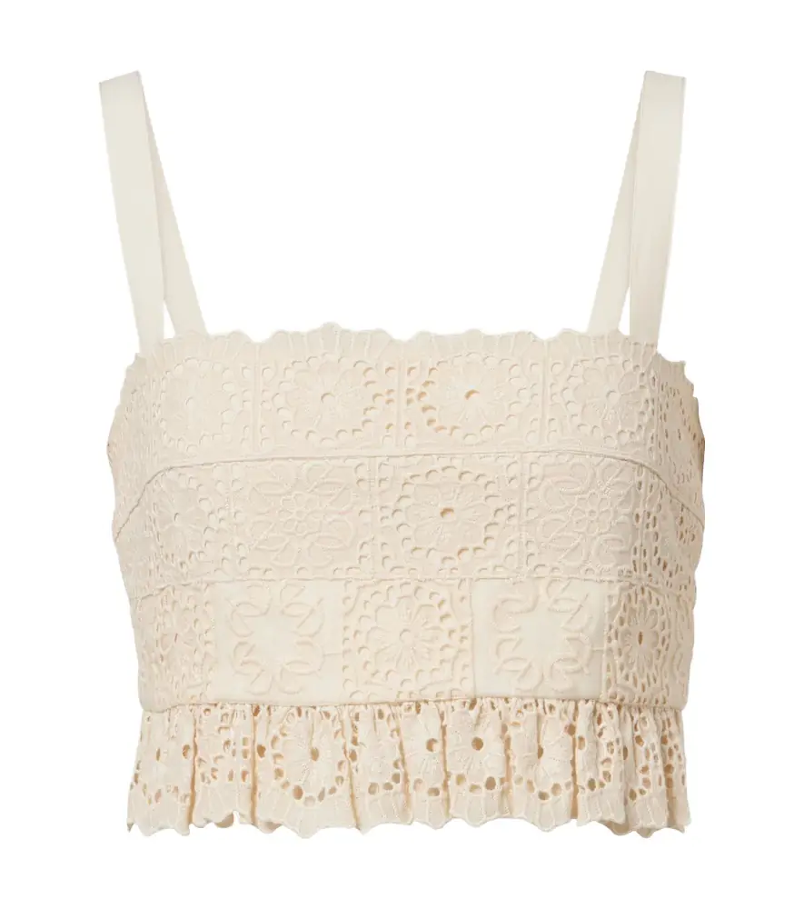 Elie Saab Guipure lace ruffled cotton and silk crop top - Women's Clothing