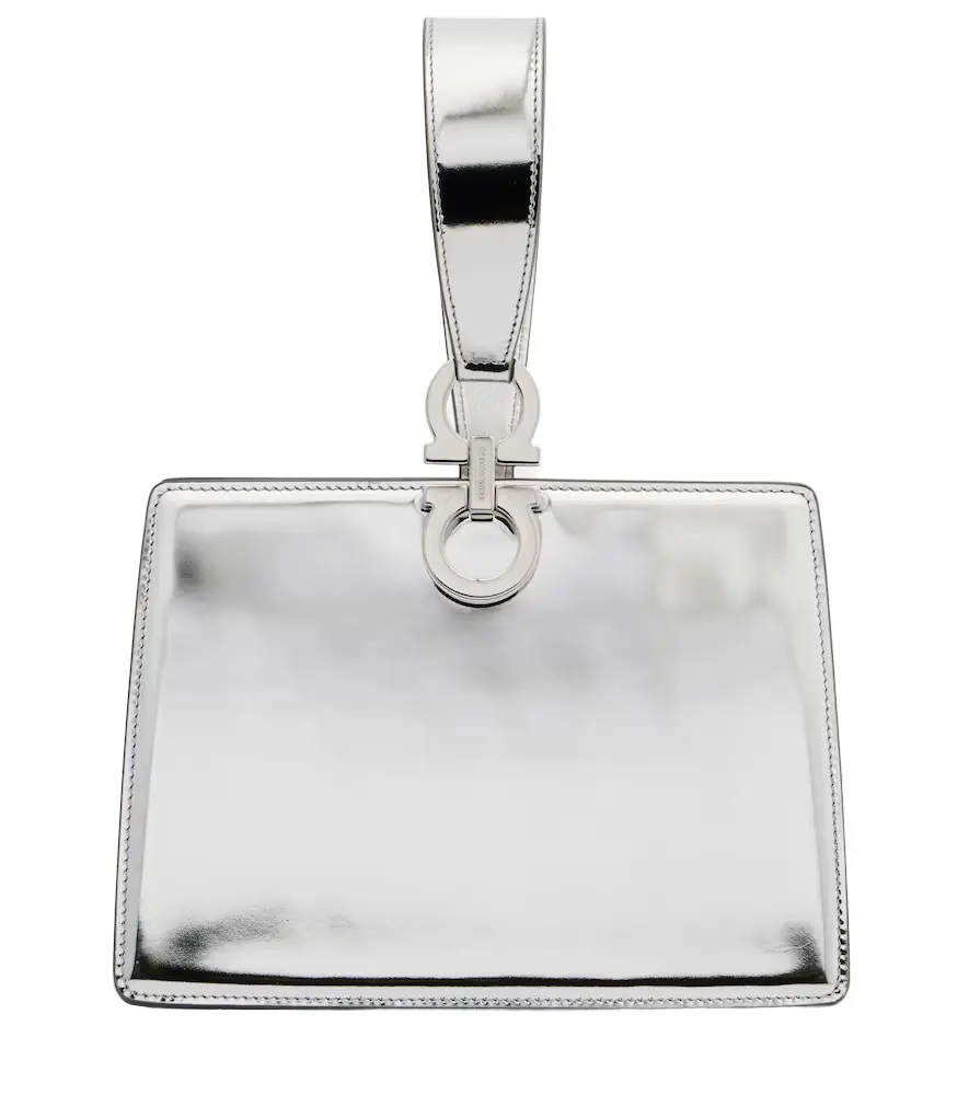 Ferragamo Gancini Small metallic leather clutch