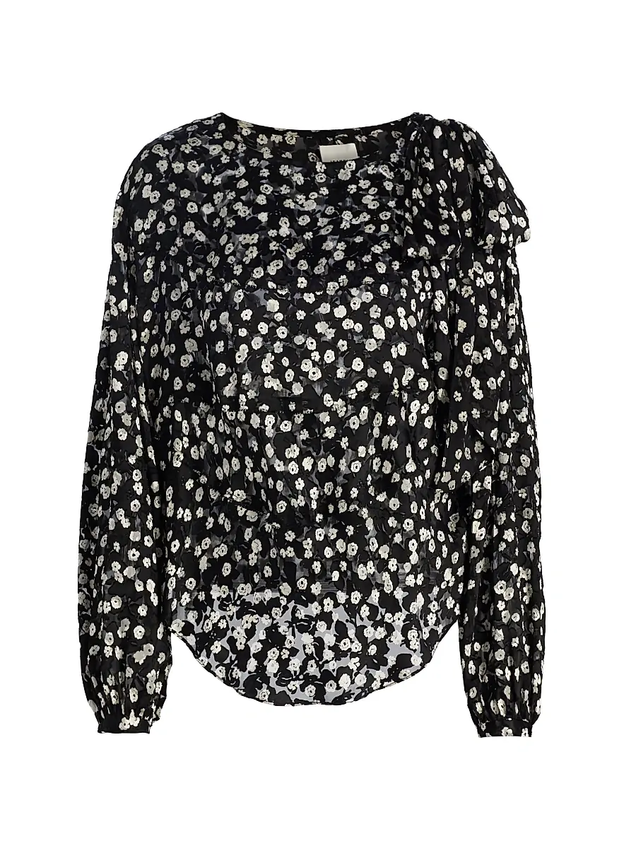 Isabel Marant Women's Firma Floral Silk-Blend Blouse - Black Ecru