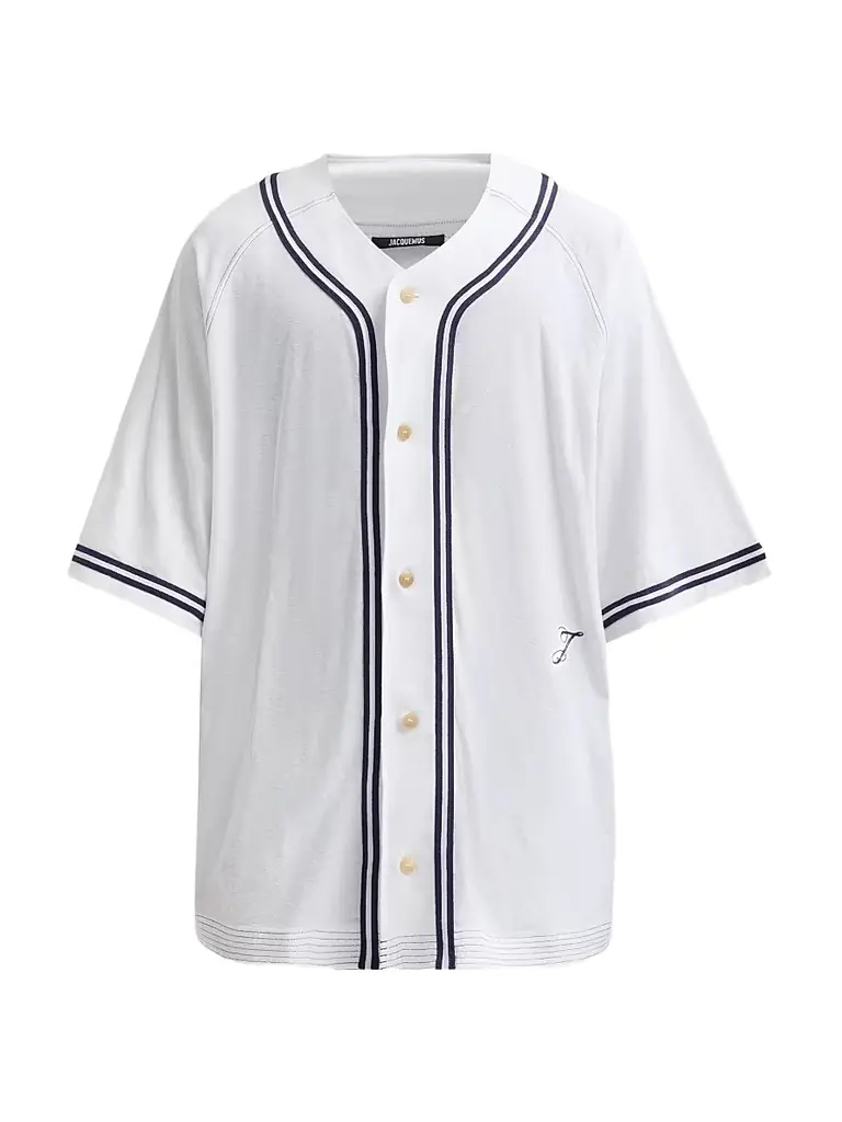 Jacquemus Men's The Baseball Cotton-Blend Shirt - White