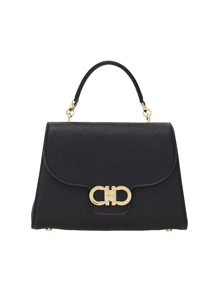 FERRAGAMO Women's Double Gancini Leather Top Handle Bag - Nero