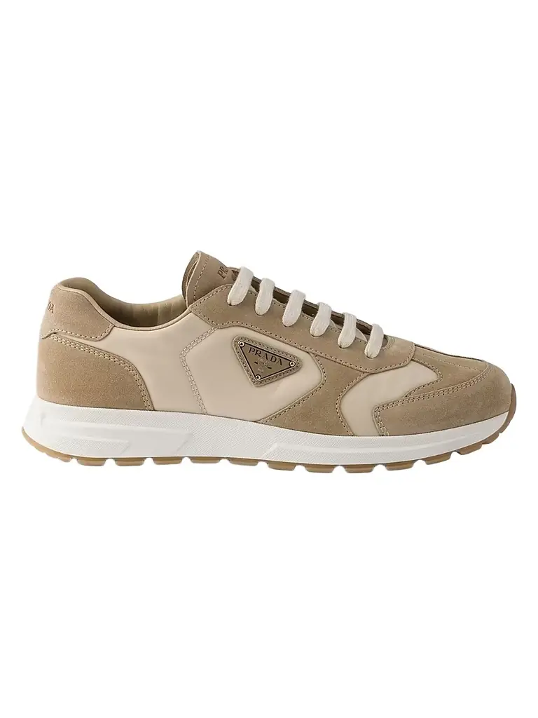 Prada Women's Suede and Re-Nylon Sneakers - Beige Khaki