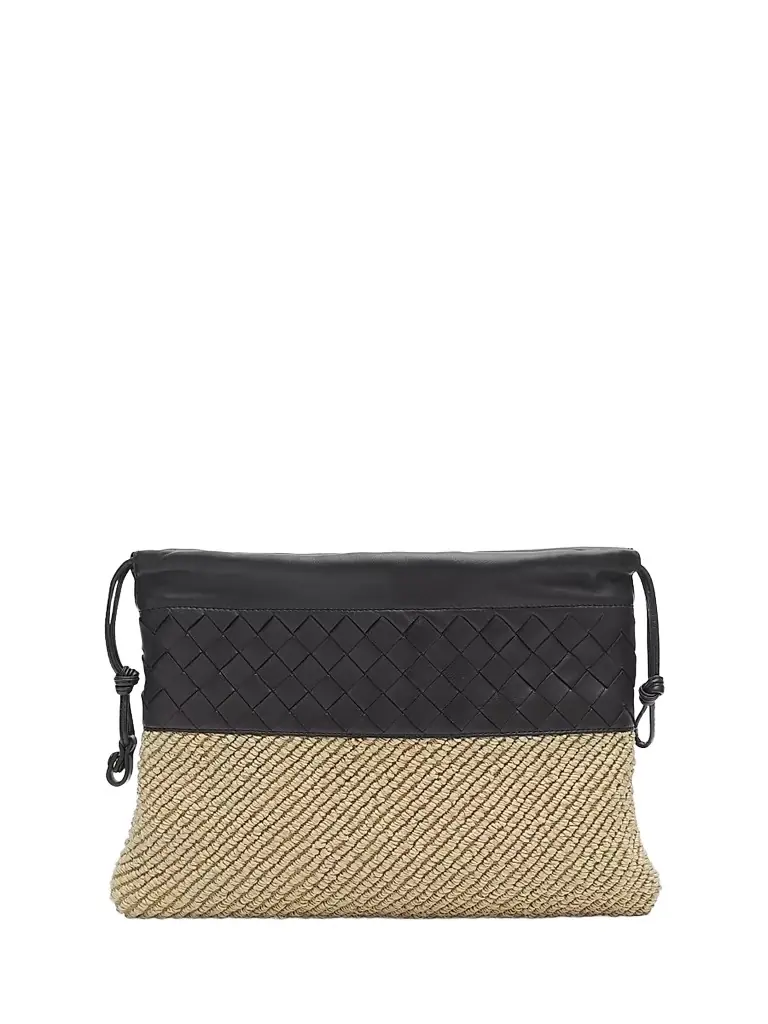Bottega Veneta Women's Intrecciato Leather & Raffia Clutch - Natural Espresso - Women's Bags