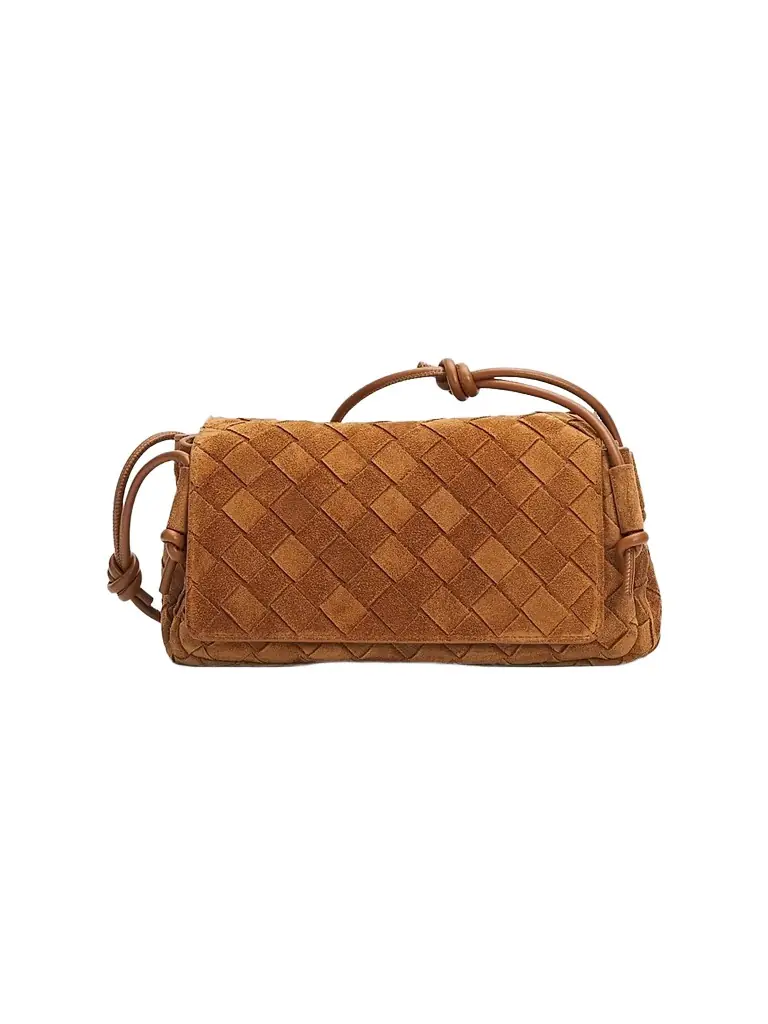 Bottega Veneta Women's Notturno Intrecciato Suede Pouch - Amber Gold - Women's Bags