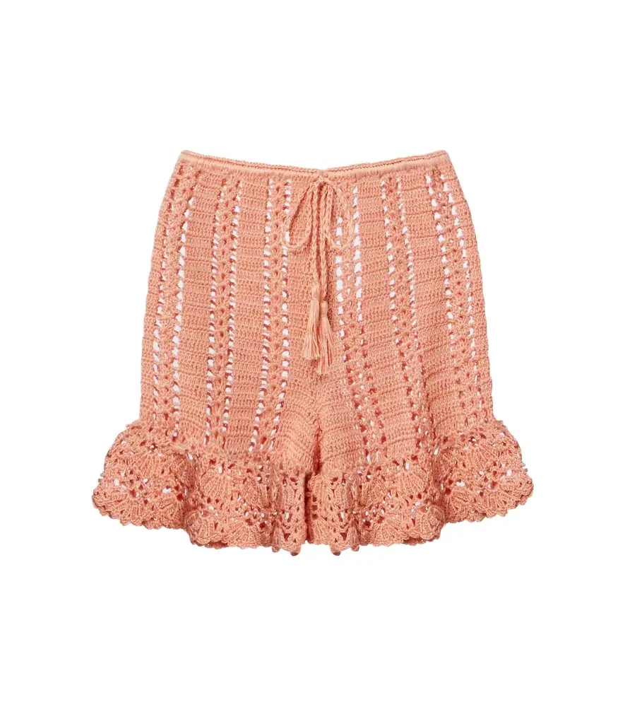 Anna Kosturova Crochet ruffled cotton shorts