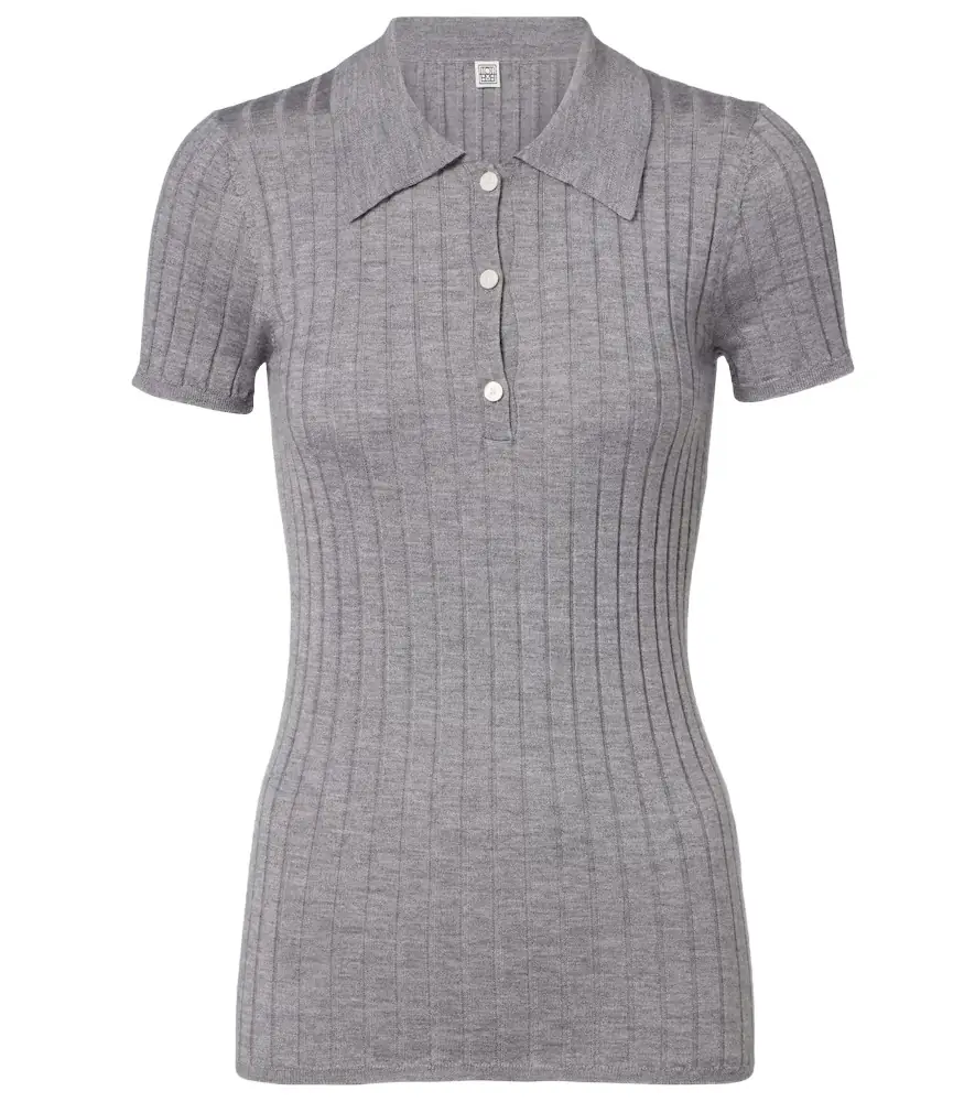 Toteme Ribbed-knit cashmere and silk polo shirt
