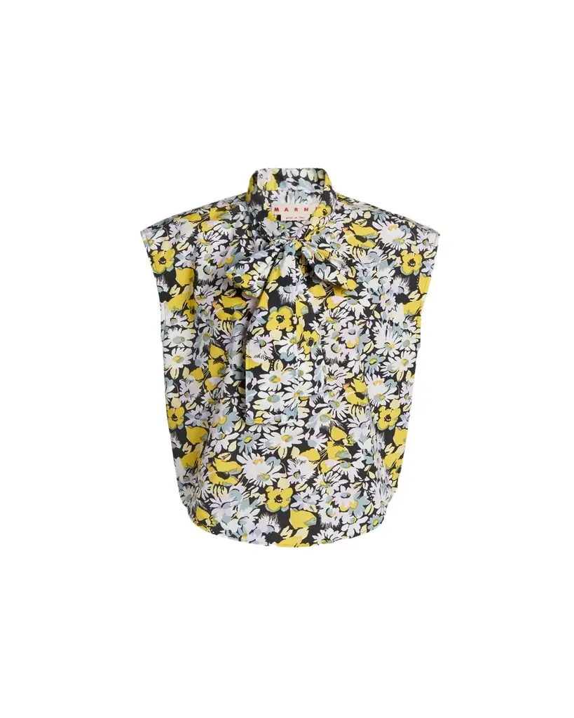 Marni Floral Tie-Neck Blouse