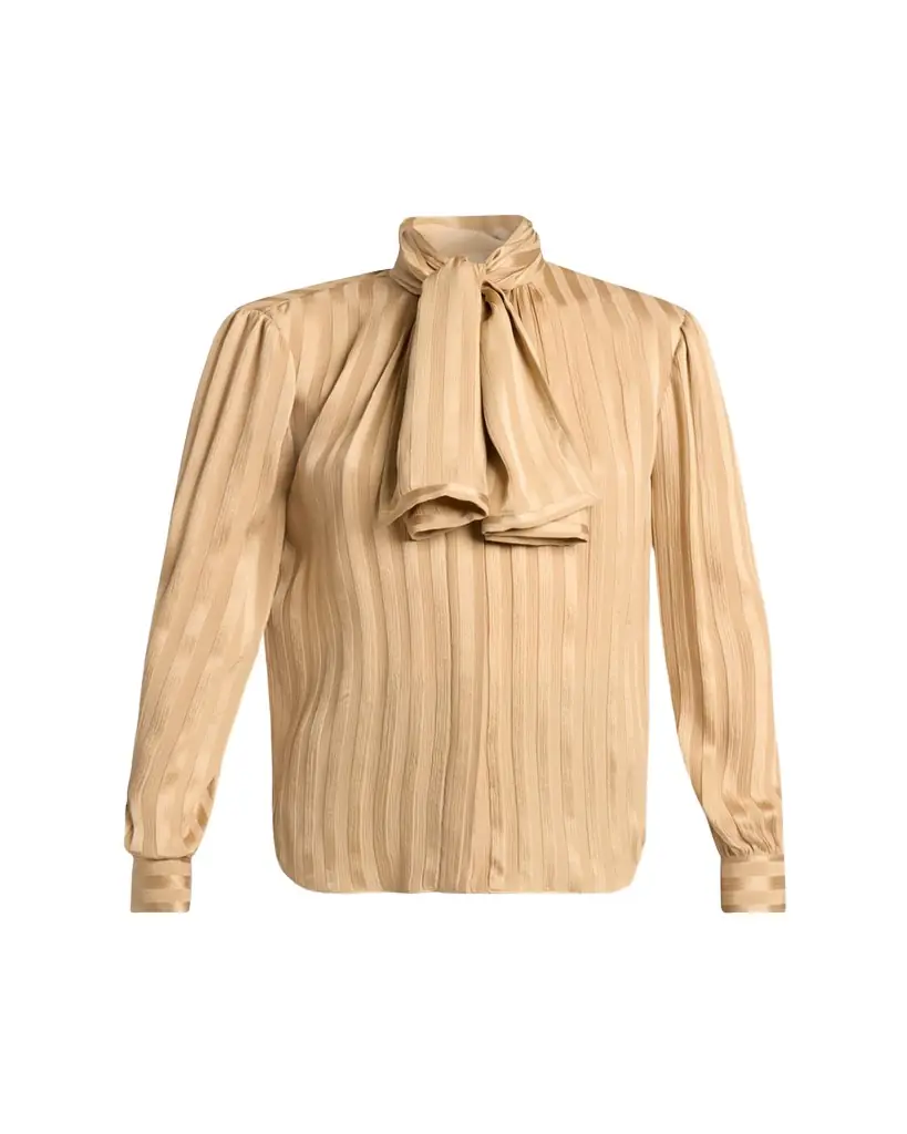 Saint Laurent Lavalliere Striped Silk Long-Sleeve Blouse
