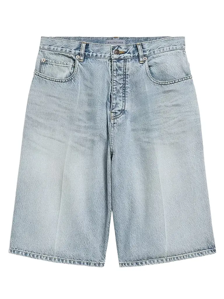 Balenciaga Men's Denim Stay Press Shorts - Bleach Light Blue