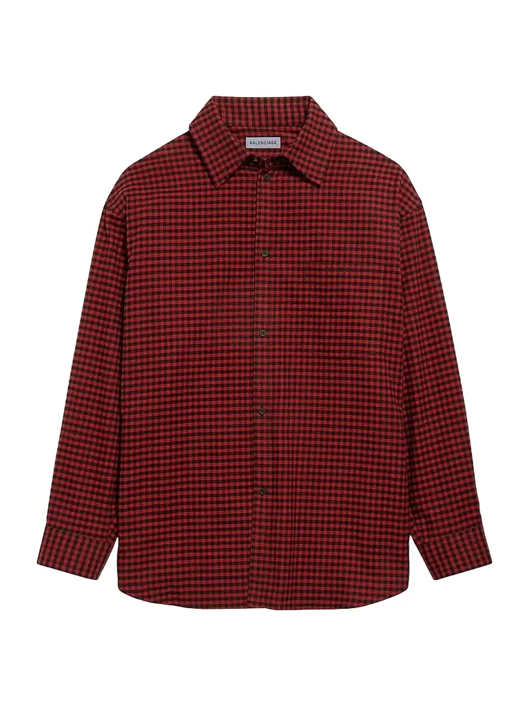 Balenciaga Men's Cotton Flannel Overshirt - Red
