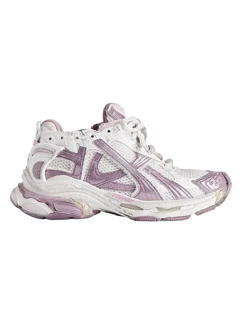 Balenciaga Women's Runner Glitter Sneakers - White Lilac Pink