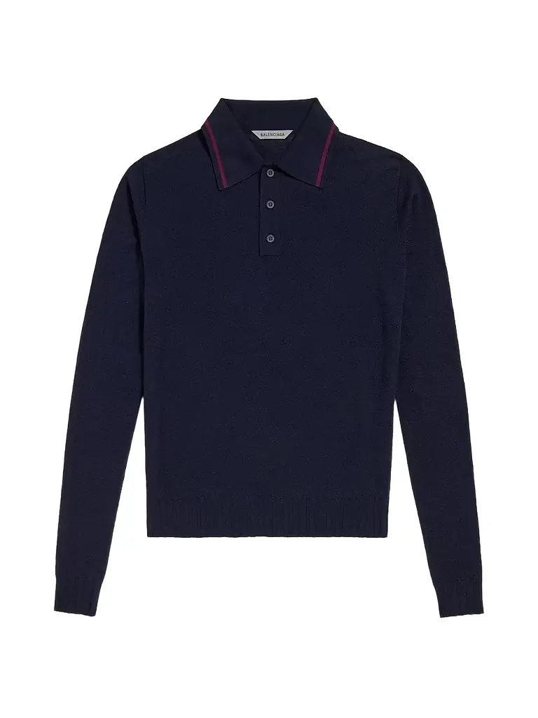 Balenciaga Men's Knitted Long Sleeve Polo Shirt - Navy