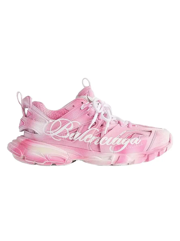 Balenciaga Women's Track Stencil Logo Sneakers - Pink White